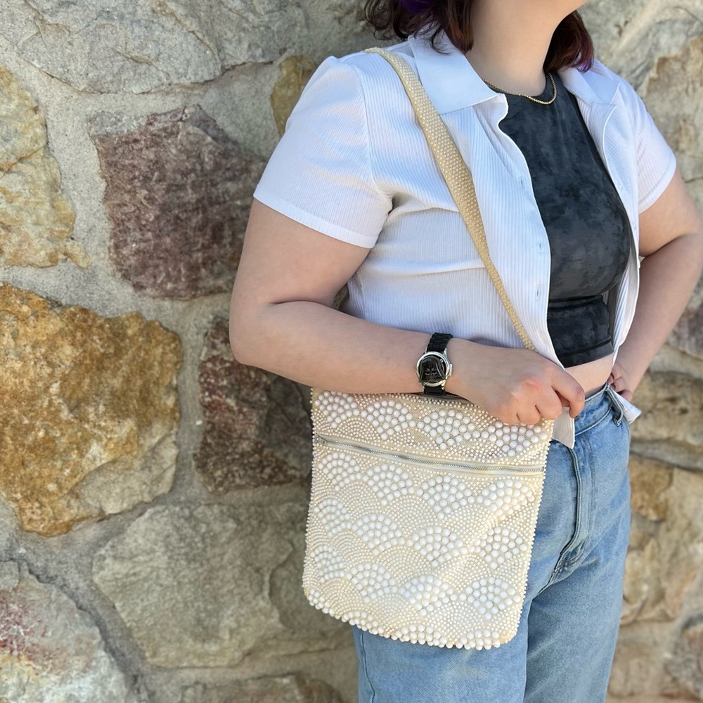 Vintage cream colored shoulder bag